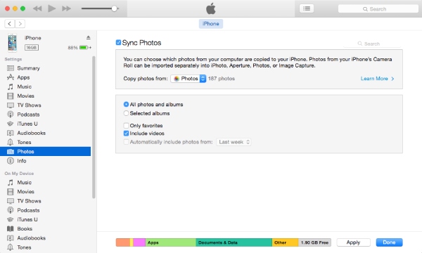 Synchroniser des photos d'iTunes vers l'iPhone