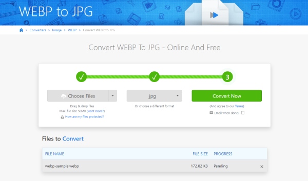 ZamZar Converter WEBP para JPG