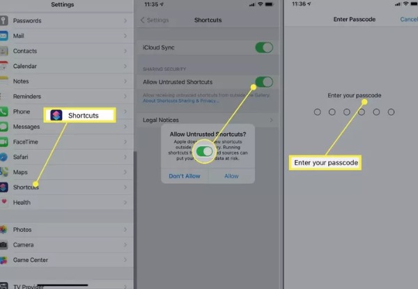 Permitir accesos directos compartidos