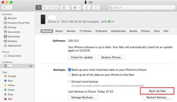 Backup iPhone with Finder