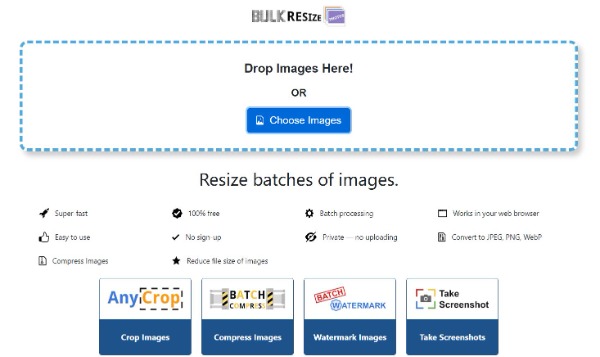 Interface voor het wijzigen van het formaat van foto's in bulk