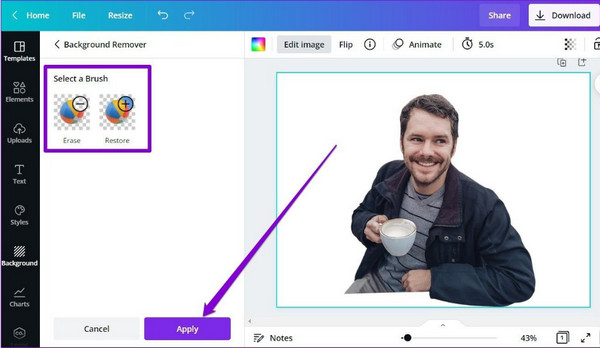 Canva BG Remover Erase Restore Applicera