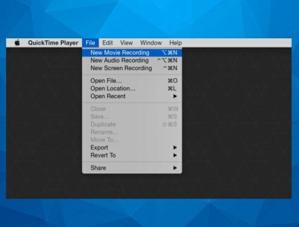 Elija Nueva grabación de película Quicktime