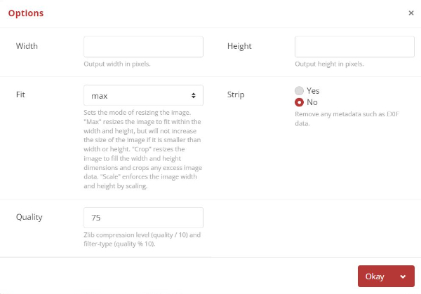 Cloudconvert Custom Velg innstillinger