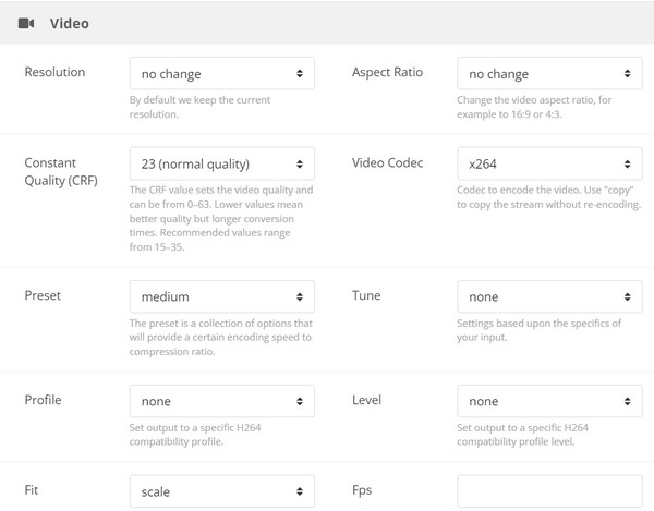 אפשרויות העלאה של CloudConvert