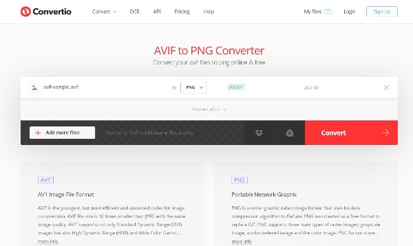 Převeďte AVIF na PNG pomocí Convertio