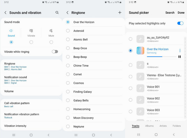 Standardinställning för ringsignal för Android