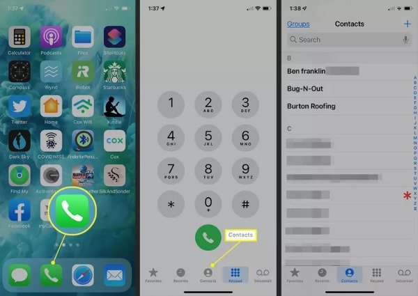Open Contacts on iPhone