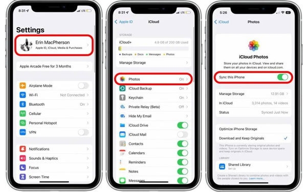 افتح iCloud على iPhone