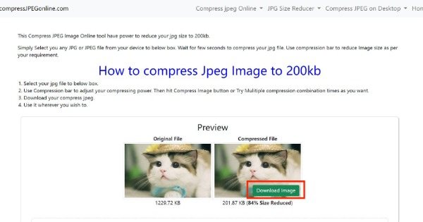 Prévisualiser et télécharger des images Compresser JPEG en ligne