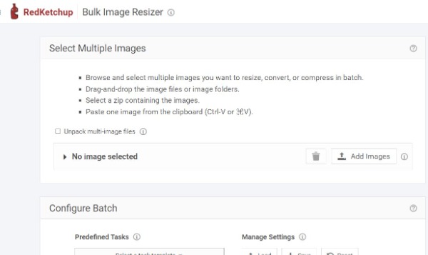 Redketchup Bulk Image Resizer sučelje