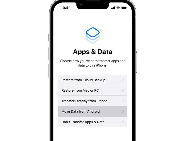 Nastavte iphone a klepněte na Přesunout data z Androidu