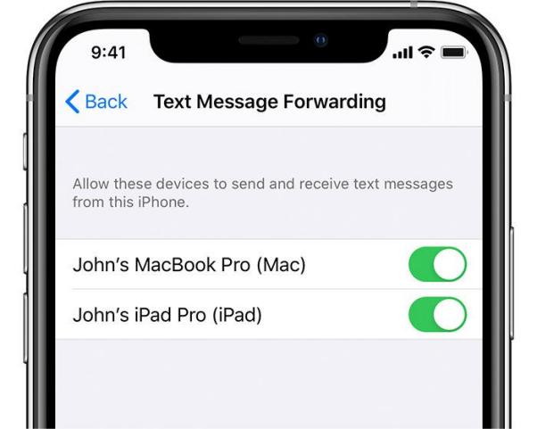 إعدادات إعادة توجيه الرسائل النصية على iPhone