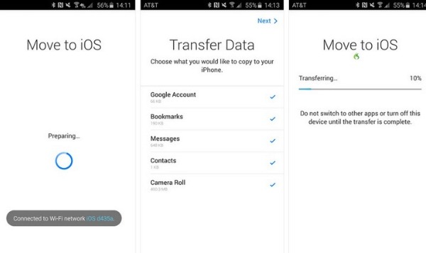 Transfer Contacts from android to iPhone with Move to iOS