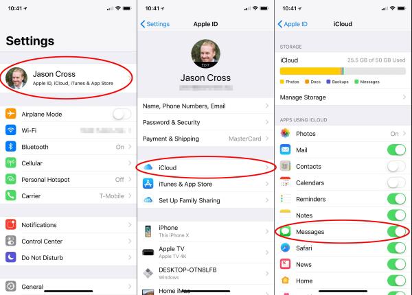 Bật Tin nhắn từ iCloud