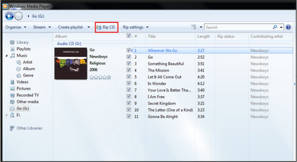 Windows Media Player CD をリッピング