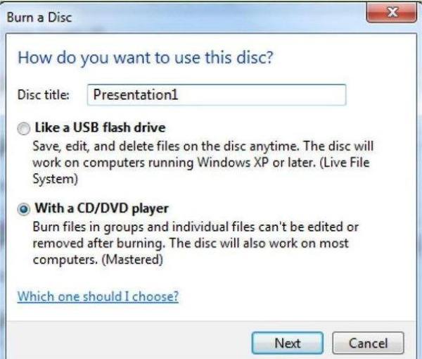 הוסף כותרת דיסק ובחר נגן DVD
