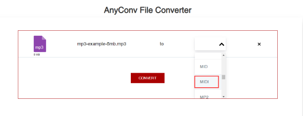 AnyConv בחר פורמט פלט