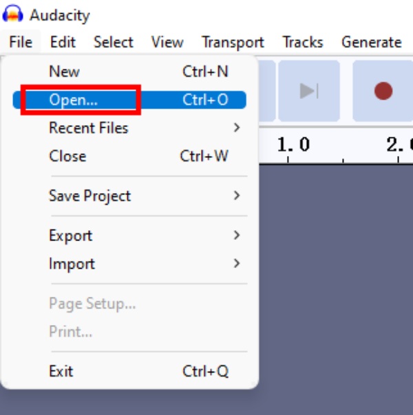 Audicity פתח קובץ MP3 או Midi