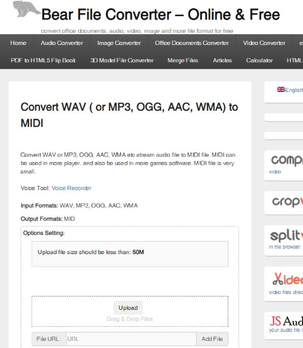 Bear File Converter MP3 vers Midi
