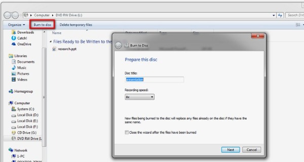 צרוב קובץ PowerPoint ל-DVD