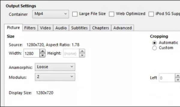 Choose Output Format Handbrake