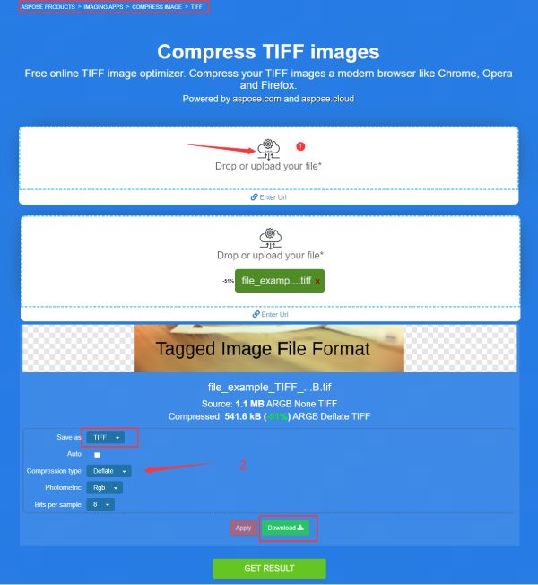 ضغط TIFF على موقع ويب APOSE