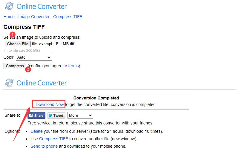 Komprimer TIFF på Online Converter
