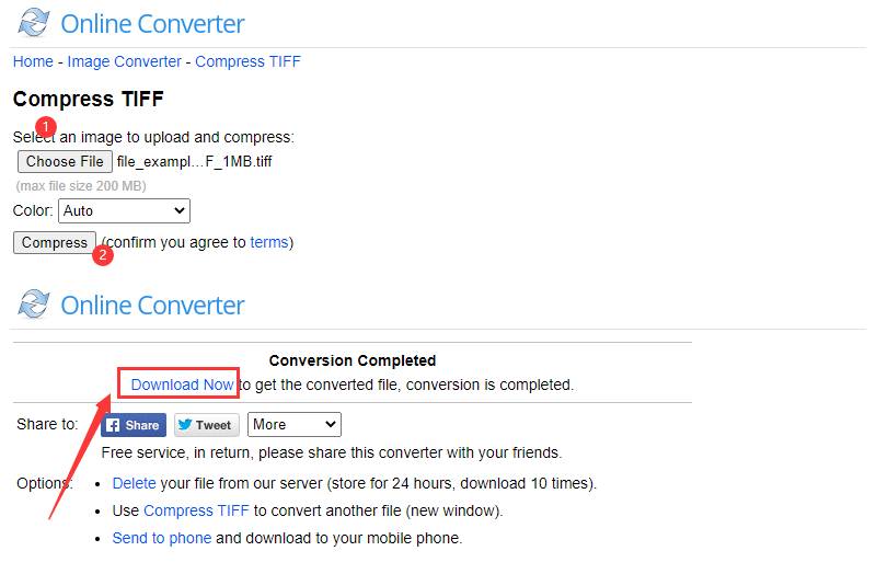 บีบอัด TIFF บน Online Converter