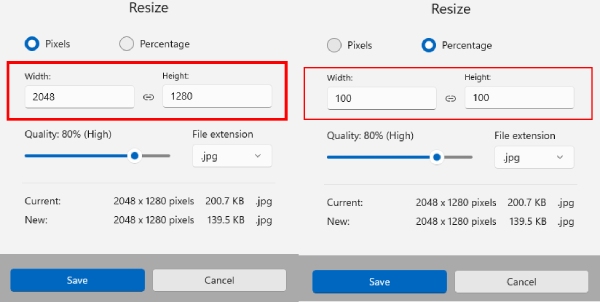 Windows 照片中的調整大小選項