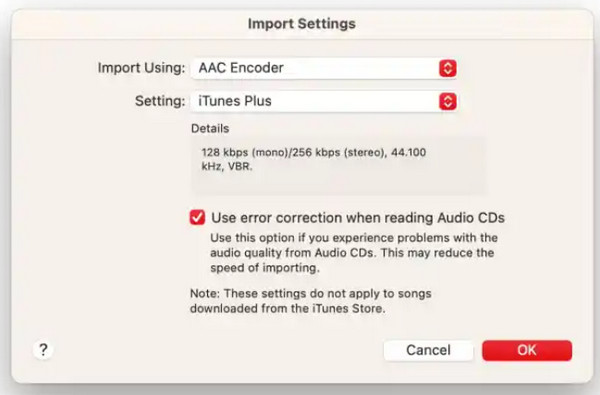 Paramètres d'importation iTunes