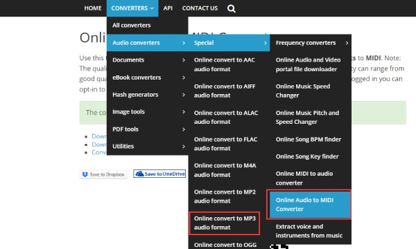 Online Audio til MP3 og MIDI Converter