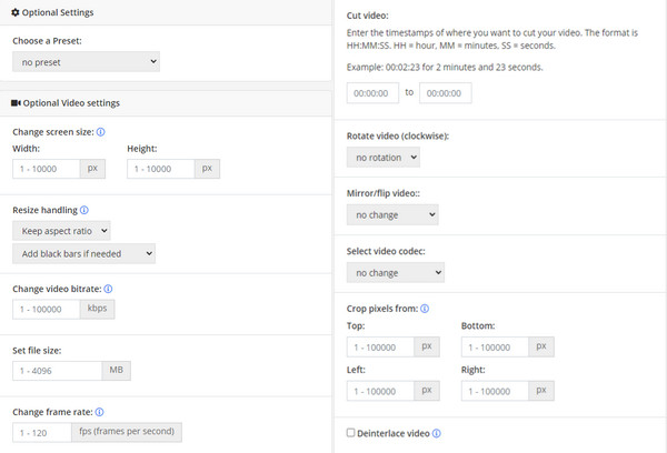 Configurações Opcionais do Conversor Online