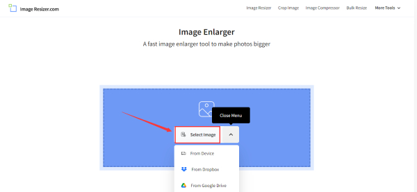 Image Resizer Com で [Select Images] をクリックします。