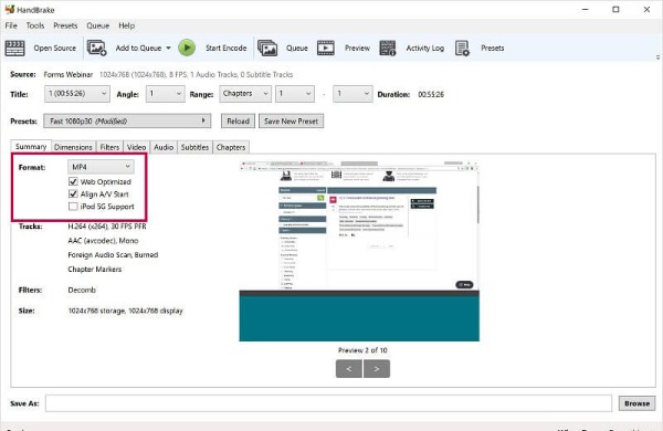 Vælg Output Format Handbrake