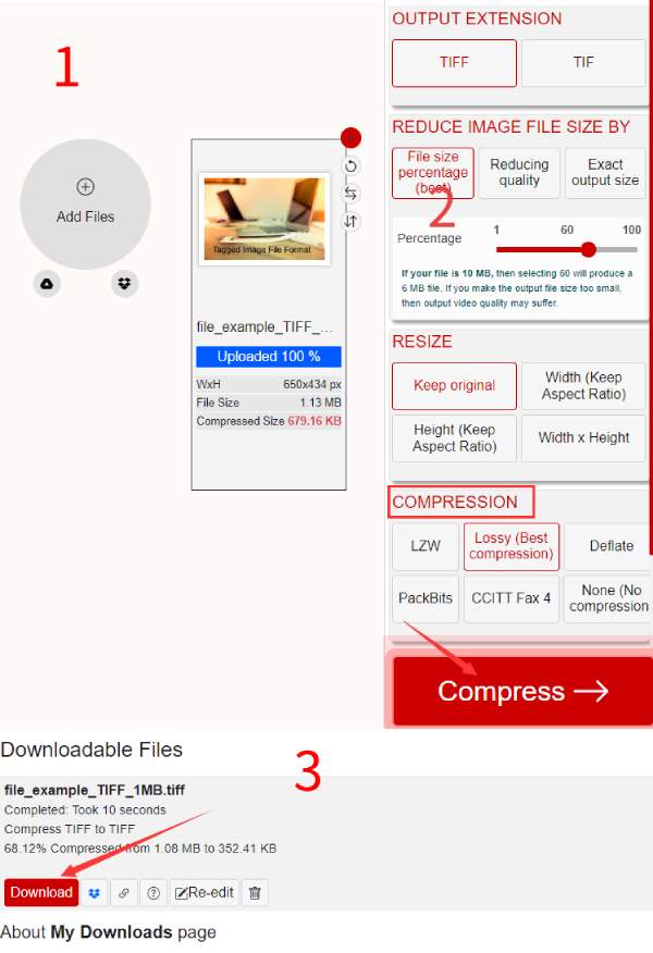 Steps to Compress TIFF on on XConvert