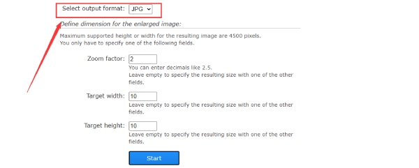 Vælg Output Format ImageEnlarger