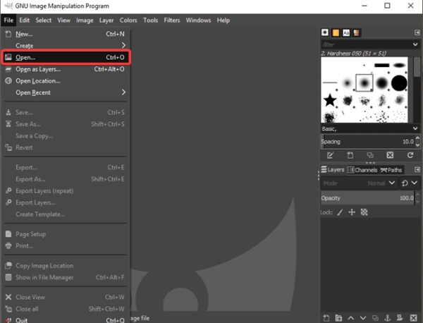 อัปโหลดรูปภาพ Gimp