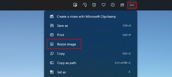 Windows フォトの画像のサイズ変更