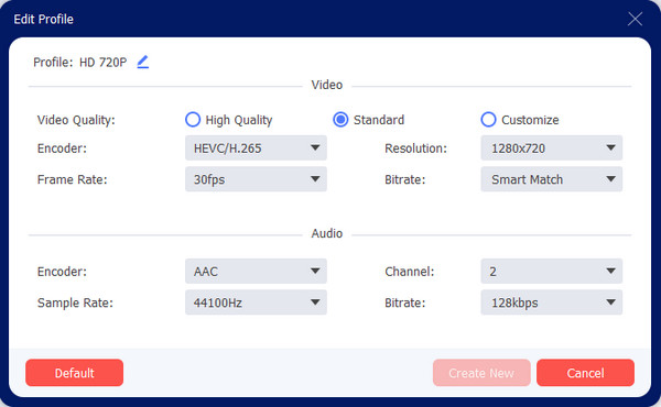 Profil personalizat AnyRec NTSC vs PAL