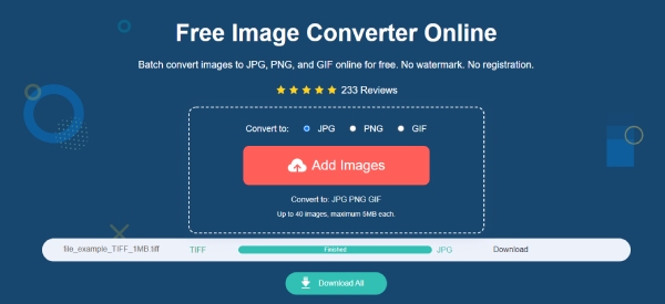 AnyRec Free Image Converter Online Konvertering af TIFF