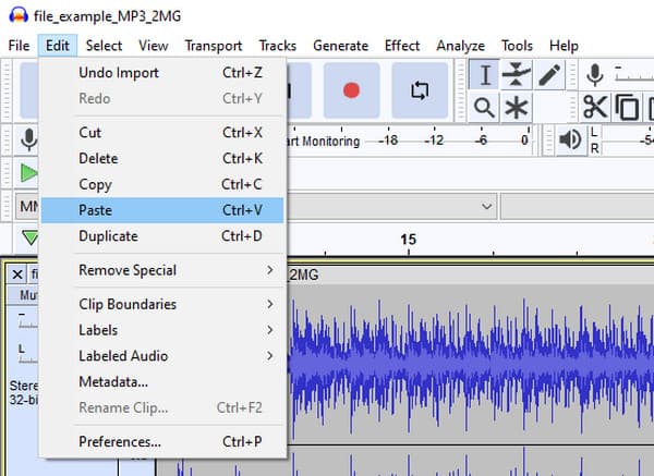 Audacity plakken exporteren