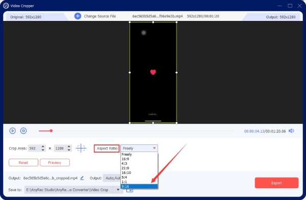 Escolha uma proporção para o vídeo do TikTok