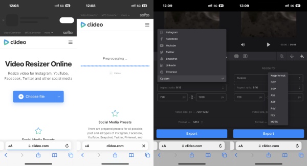 Clideo Online Resize Video til TikTok