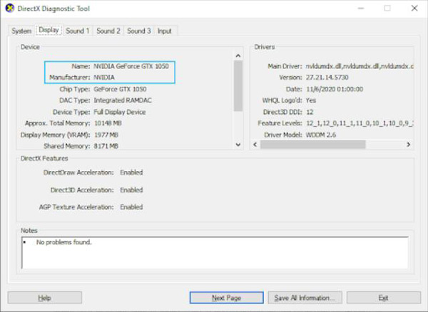 DirecX Diagnostic Tool