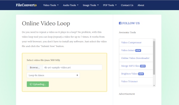 Loop de vídeo on-line FileConverto