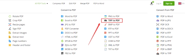 Finn TIFF til PDF-verktøy på PDF Candy