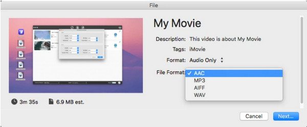 Vain iMovie Audio -vienti