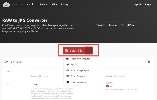 Importera fil Cloudconvert