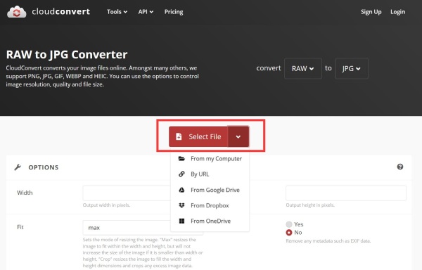 Importa file Cloudconvert